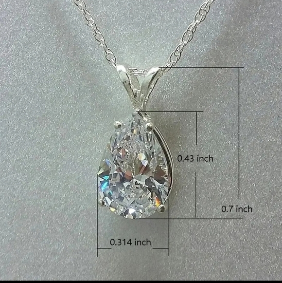 Silver plated teardrop cz pendant necklace - Picture 4 of 4